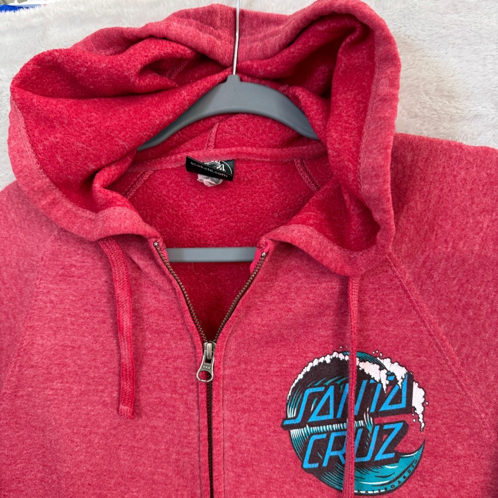 Y2K Santa Cruz Skateboards Mens Red Heather Full Zip Graphic Hoodie Small
